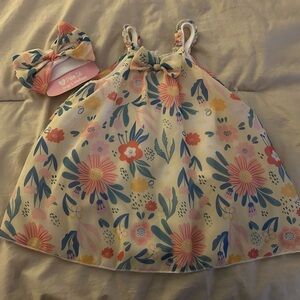 NWOT-Floral Baby Dress with Headband